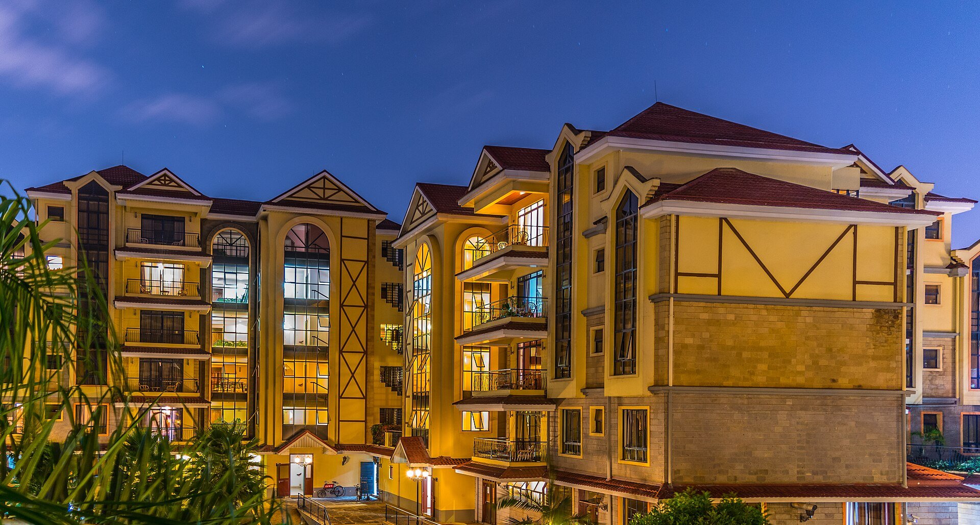Serviced apartment complex in Nairobi at dusk